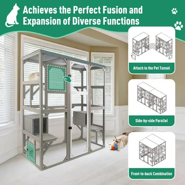PETSCOSSET Outdoor Catio Enclosures Large Wooden Cat House Patio