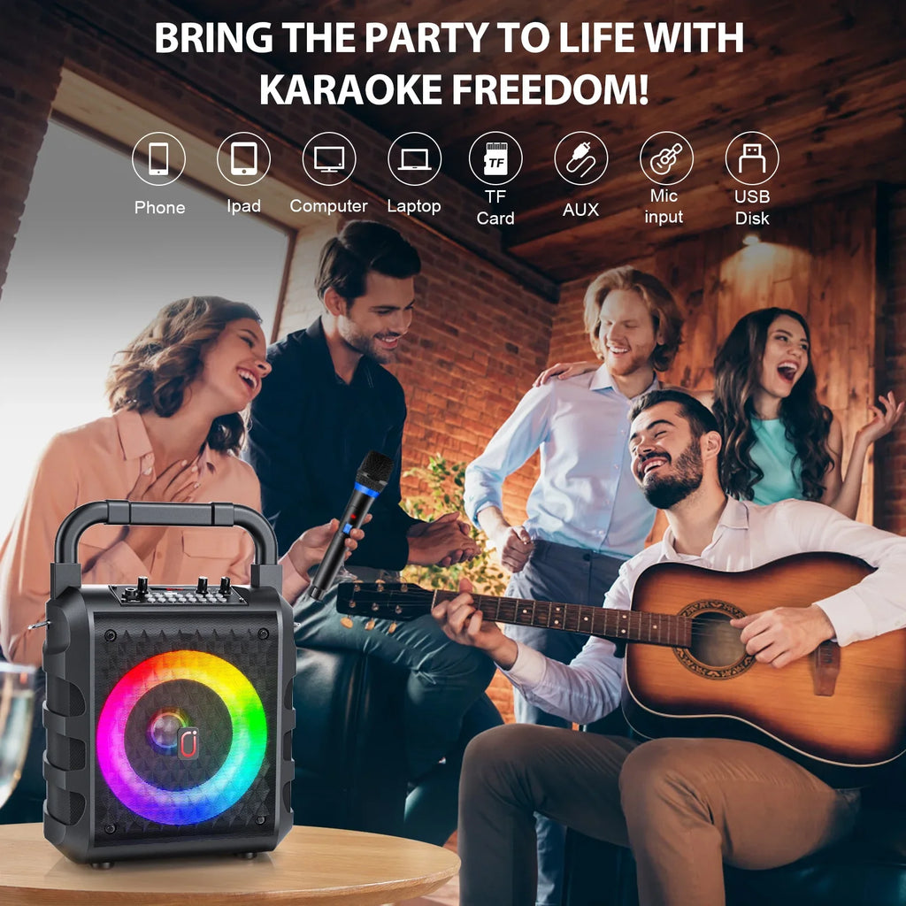 FanFun Karaoke Machine for Adult Kids, Bluethooth Karaoke Speaker with Microphone, Portable Party Speaker with Colorful DJ Light, Deep Bass Karaoke System, Supports USB/ TF card/ AUX-in