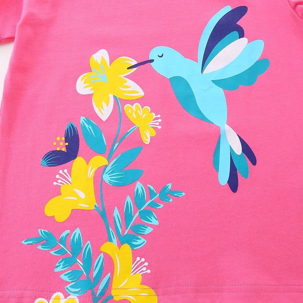 HILEELANG Toddler Girls' Short Sleeve Tees Easter Cotton Casual Butterfly Dinosaur Crewneck Summer Top T-Shirts Pink Blue 3 Packs Sets 2T