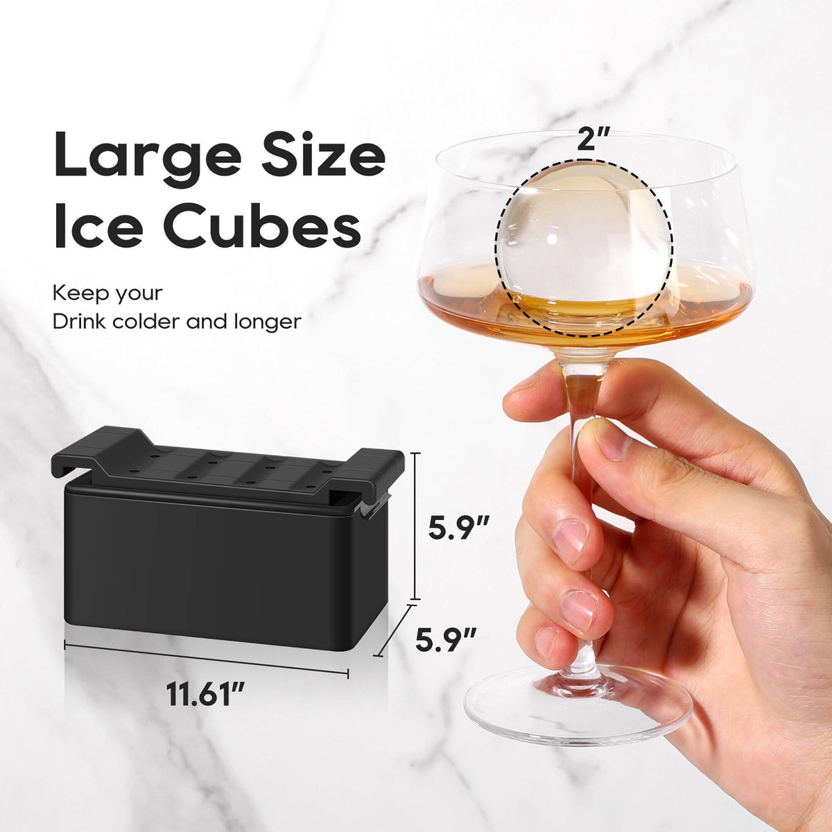 ACMETOP Clear Ice Cube Maker, 8 Large Ball Ice Cube Molds for Whiskey Cocktails Bourbon, 2 Inch Crystal Round Silicone Ice Cube Tray, Idea Gift for Men Father Boyfriend