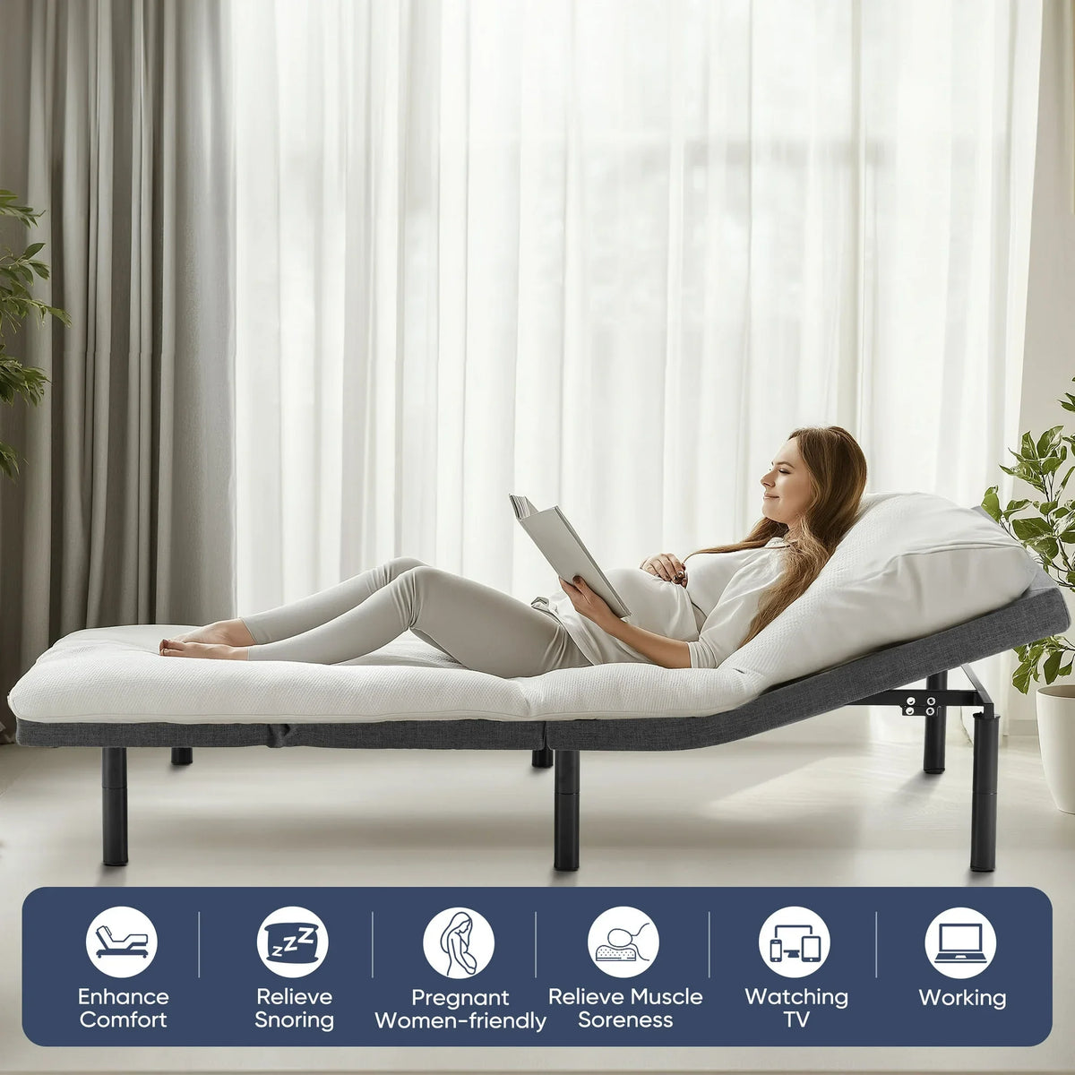 edx Adjustable Bed Frame, Individually Tilting Head and Foot with 2 USB Ports, Wireless Remote, Quiet Motor, Twin XL Size