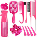 12 Pcs Hair Brush Set, 3 Pieces Slick Back Hair Brushes for Toddlers, Women, Detangling Brush for Wet Dry Curly Hair, Edge Bristles Wide Tooth Rat Tail Combs for Baby Girls (Red)