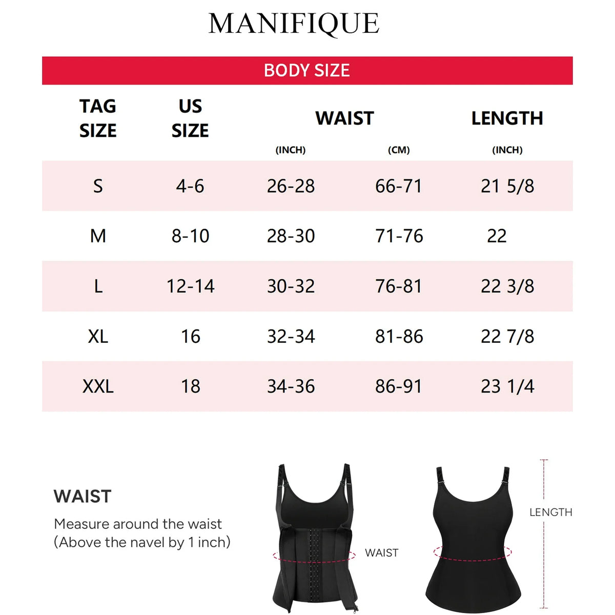 MANIFIQUE Waist Trainer for Women Corset Tops Tummy Control Shapewear Sport Girdle Workout Black Vest