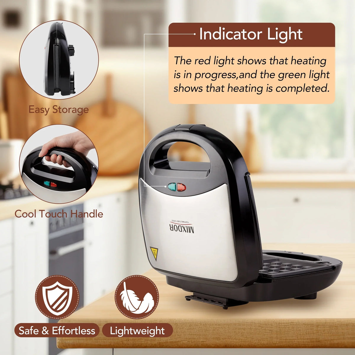 Uarter 6-in-1 Waffle Maker Electric Sandwich Maker with Removable Non-Stick Plates, Perfect for Crafting Sandwiches, Paninis, Nuts, Waffles, and Madeleines, Ideal for Cooking Grilled Cheese, Burgers