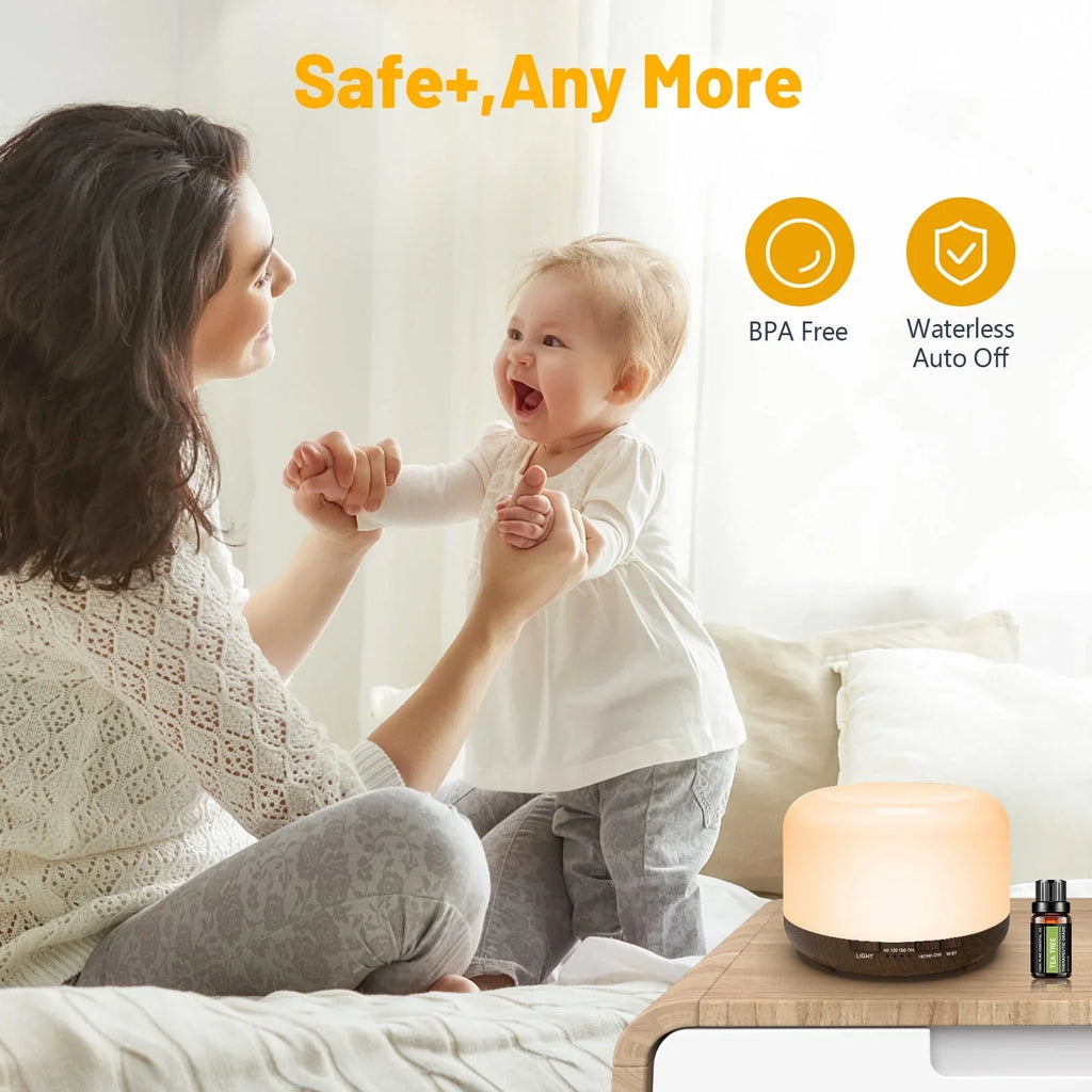 Fimilo Diffusers for Essential Oils,500ml Electric Diffusers with 6x10mL Oils,Cool Mist Humidifier with 7 LED Colors,Waterless Auto Shut-Off,Remote Control Suit for Home,Office