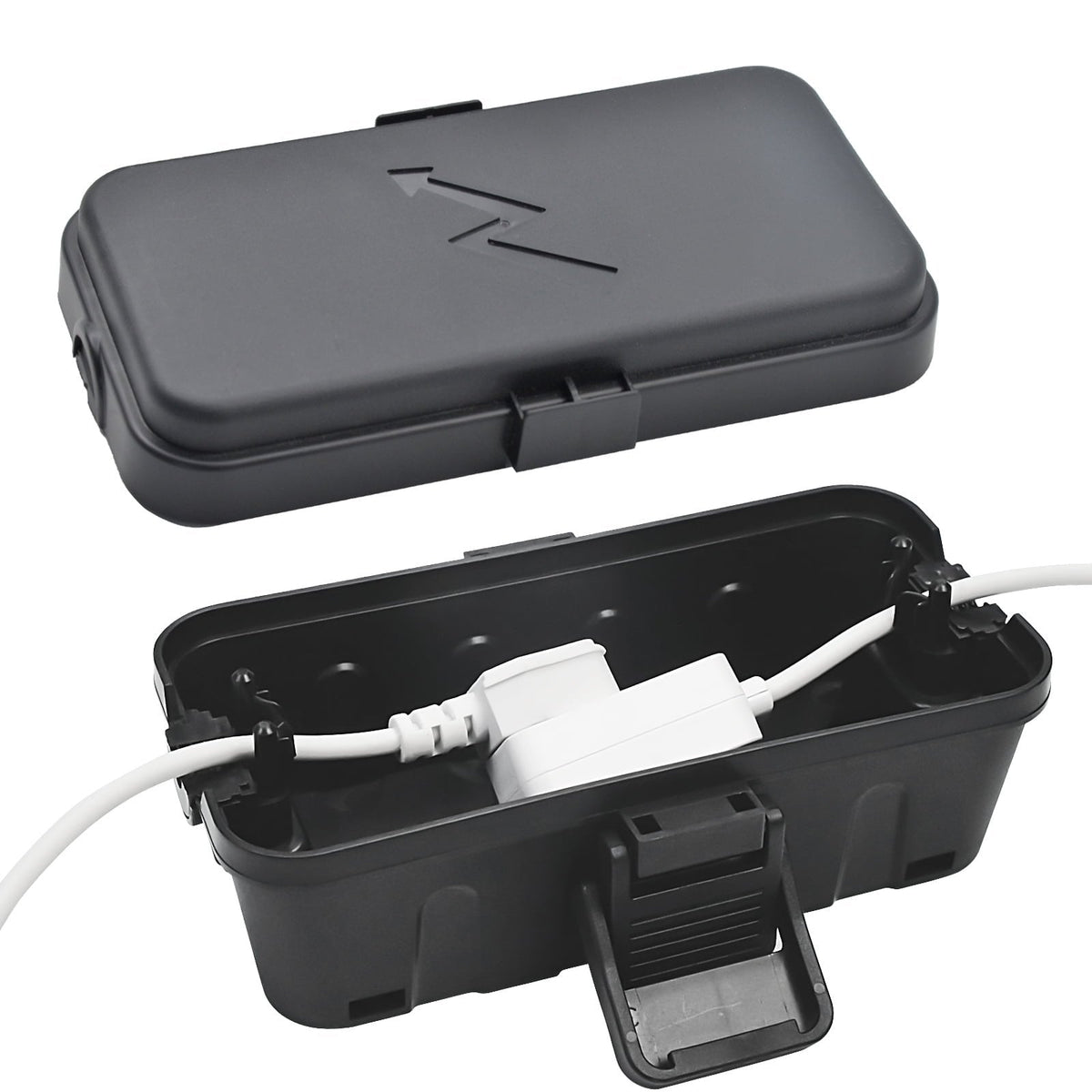 PhiloDeco Small Outdoor Electrical Box (8.5*5*2.5 inch), IP54 Waterproof Extension Cord Cover Weatherproof, Protect Outlet, Plug, Socket, Timer, Power Strip, Holiday Light Decoration, Black
