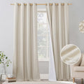 NICETOWN Blackout Noise Reducing Curtains, Linen Texture Grommet Window Treatments with Thermal Insulated Liner, 52W x 84L, Light Beige