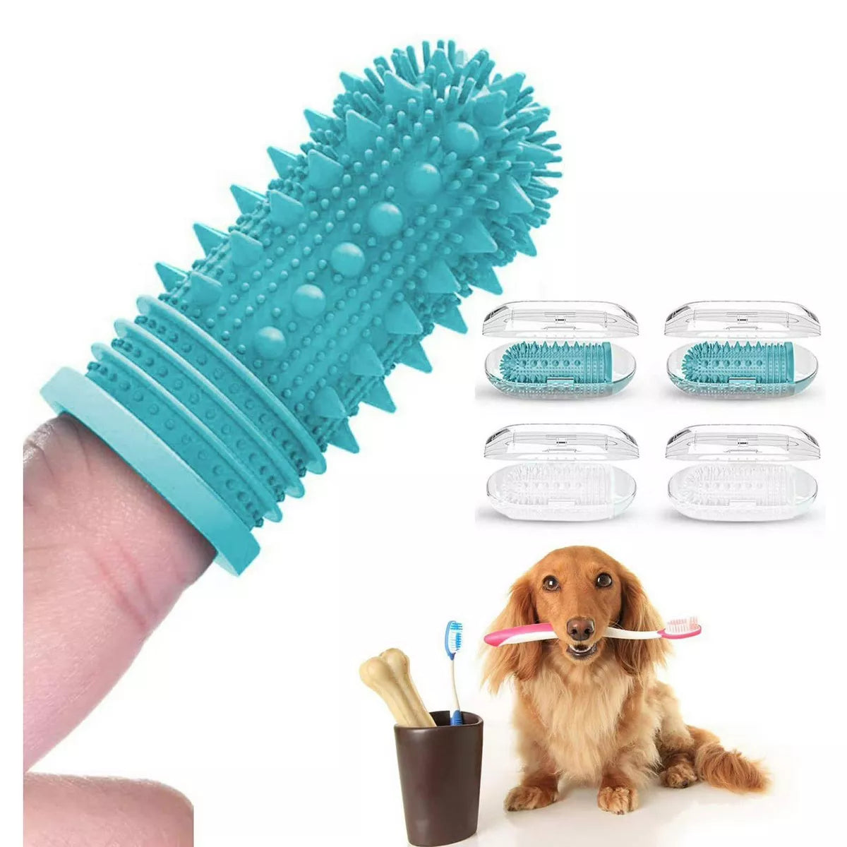 Belatt Dog Toothbrush 4-Pack, Finger Toothbrush for Dogs and Cats, Soft Silicone Bristles Dental Care, Plaque and Tartar Remover, Puppy Oral Cleaning