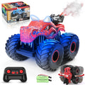 BEEPRINCESS Remote Control Car, 2.4GHz Monster Trucks for Boys Girls with Light, Sound & Spray, Dinosaur Toys Gift for Kids 3 4 5 6 7 8, All Terrain RC Cars for Toddlers with 2 Batteries, Red