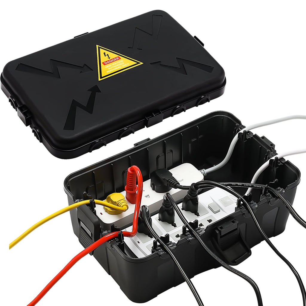 PhiloDeco Large Outdoor Electrical Box (13.7*9.5*5.5 inch), IP54 Waterproof Extension Cord Cover Weatherproof, Protect Outlet, Plug, Socket, Timer, Power Strip, Holiday Light Decoration, Black