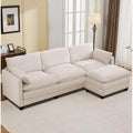 Hyleory Corduroy L-Shaped Sectional Sofa, 3-Seater Couch with Movable Ottoman, Modular Living Room Furniture for Apartments