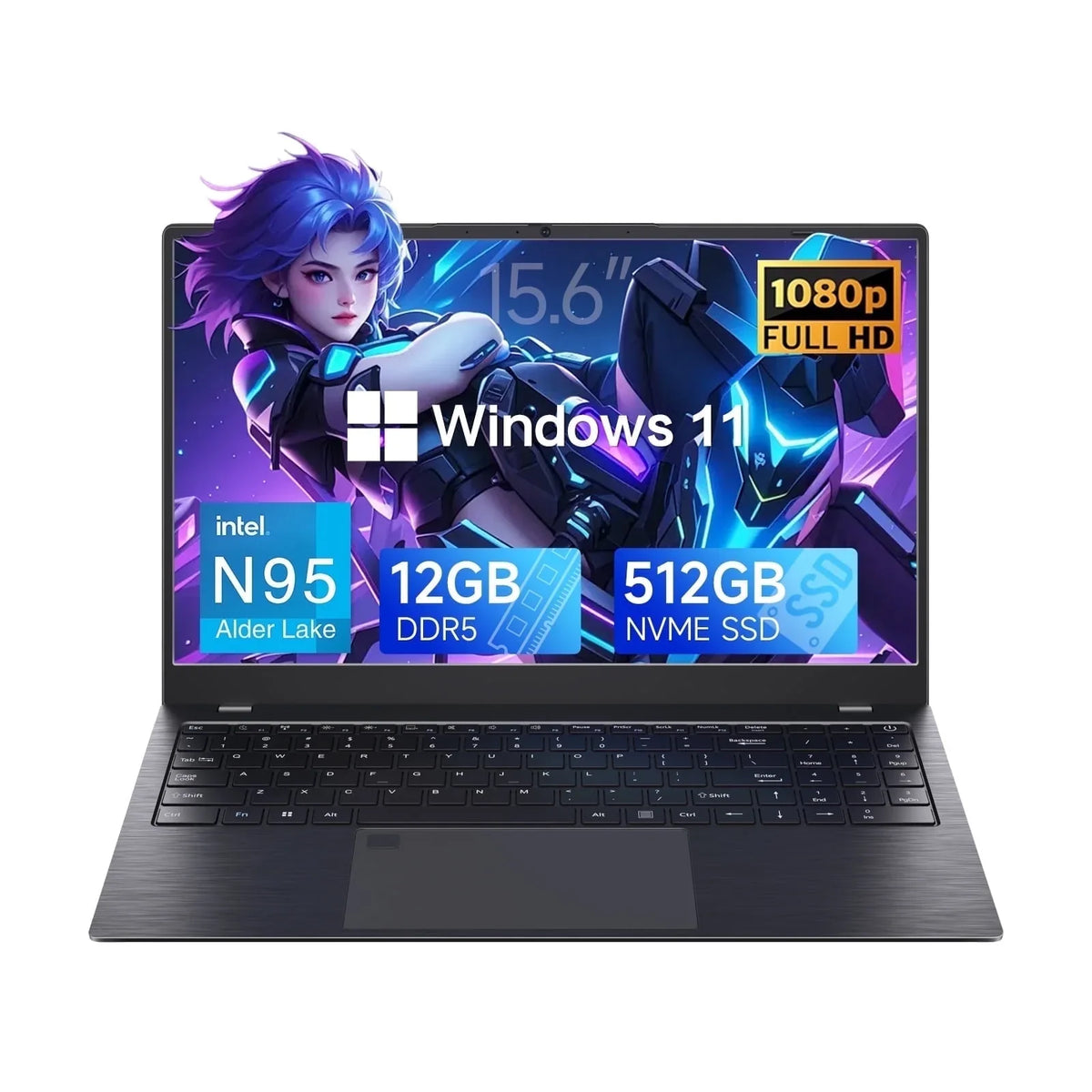 15.6-inch Laptop Computer, LPDDR5 12GB RAM 512GB SSD, Intel Celeron N95 Processor(Up to 3.4GHz), Windows 11 Pro Laptop Computers with FHD IPS Display, WiFi 5, Bluetooth 5.0, Type-C, HDMI, USB 3.2
