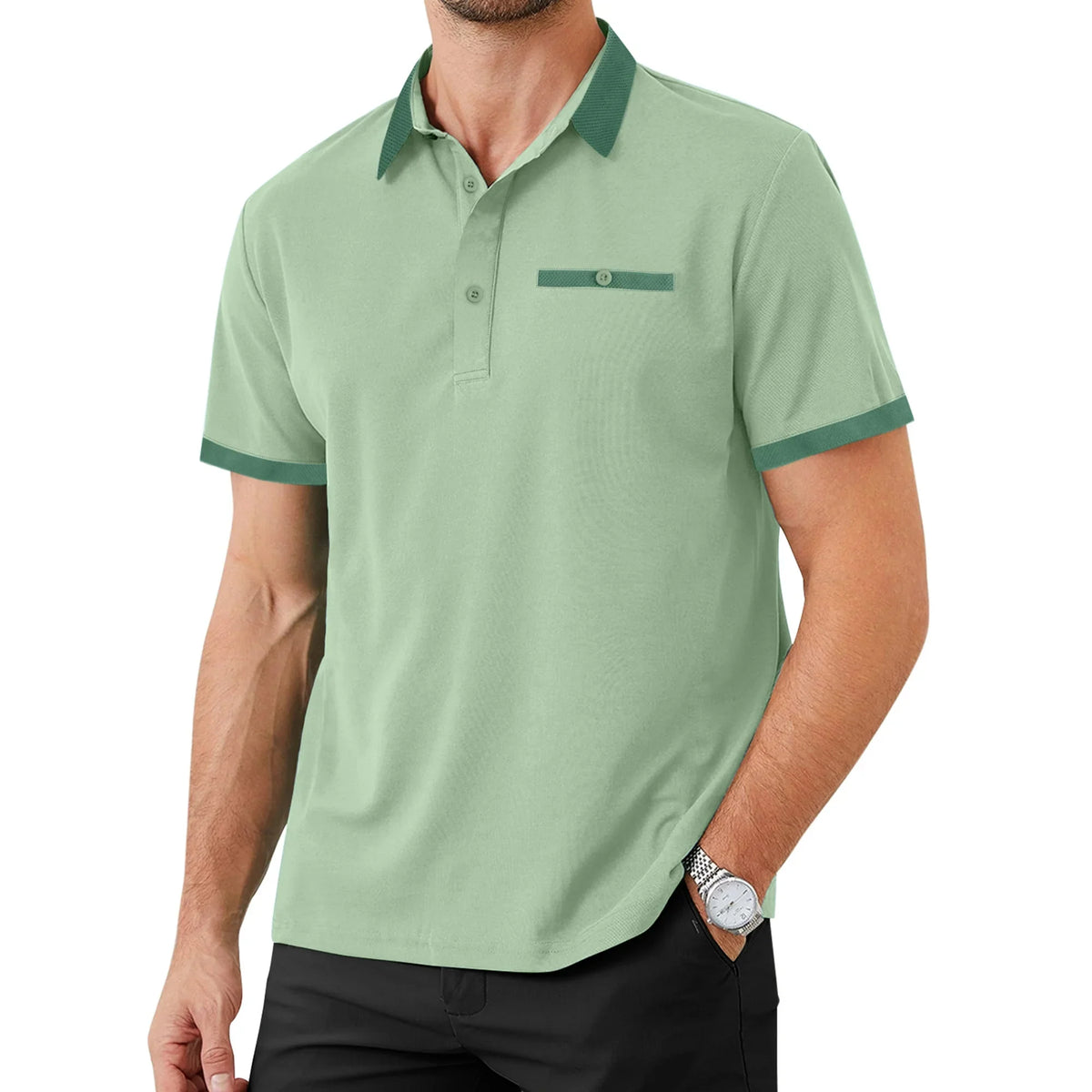 Thrilos Golf Shirts for Men Color Block Short Sleeve Tops Workout Performance Polo Shirt with Pocket