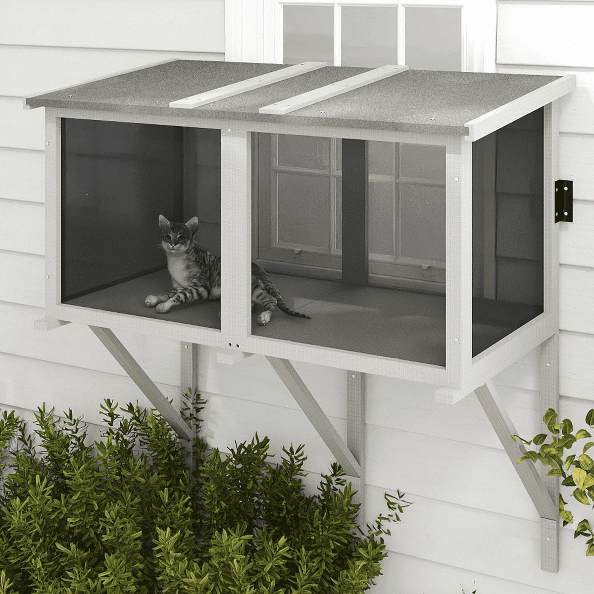 PETSCOSSET Cat Window Box, Window Catio Outdoor Enclosure for Sunbathing, Napping & Bird Watching