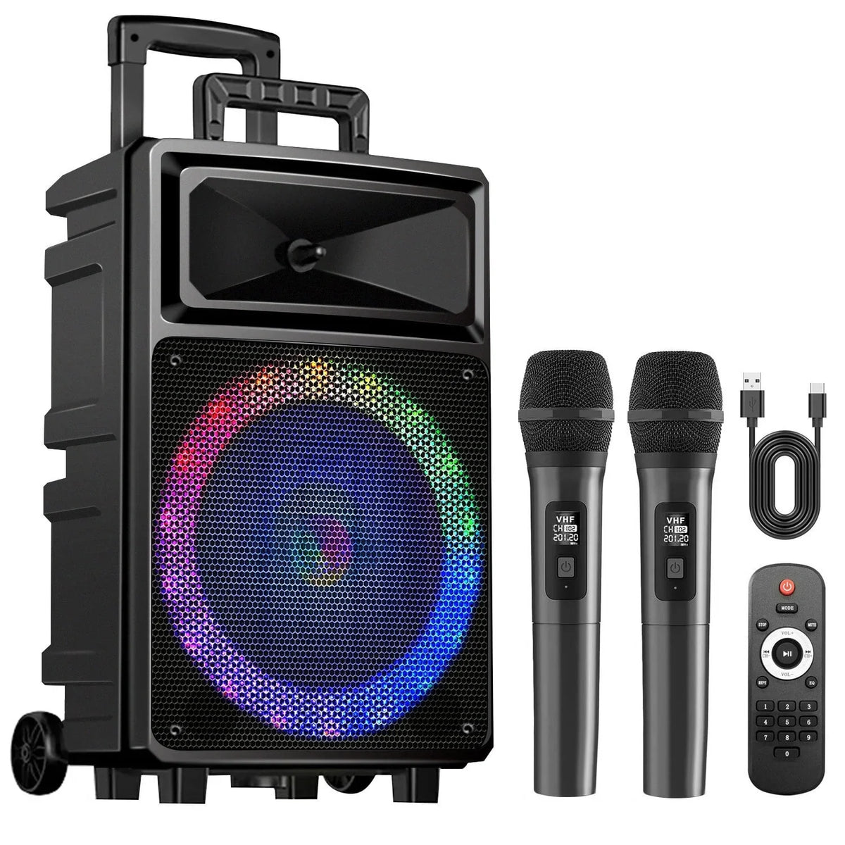 Seenda Karaoke Machine with 2 Wireless Microphones, Bluetooth Speaker, and Portable PA System – Includes FM Radio and 12" Woofer for Party