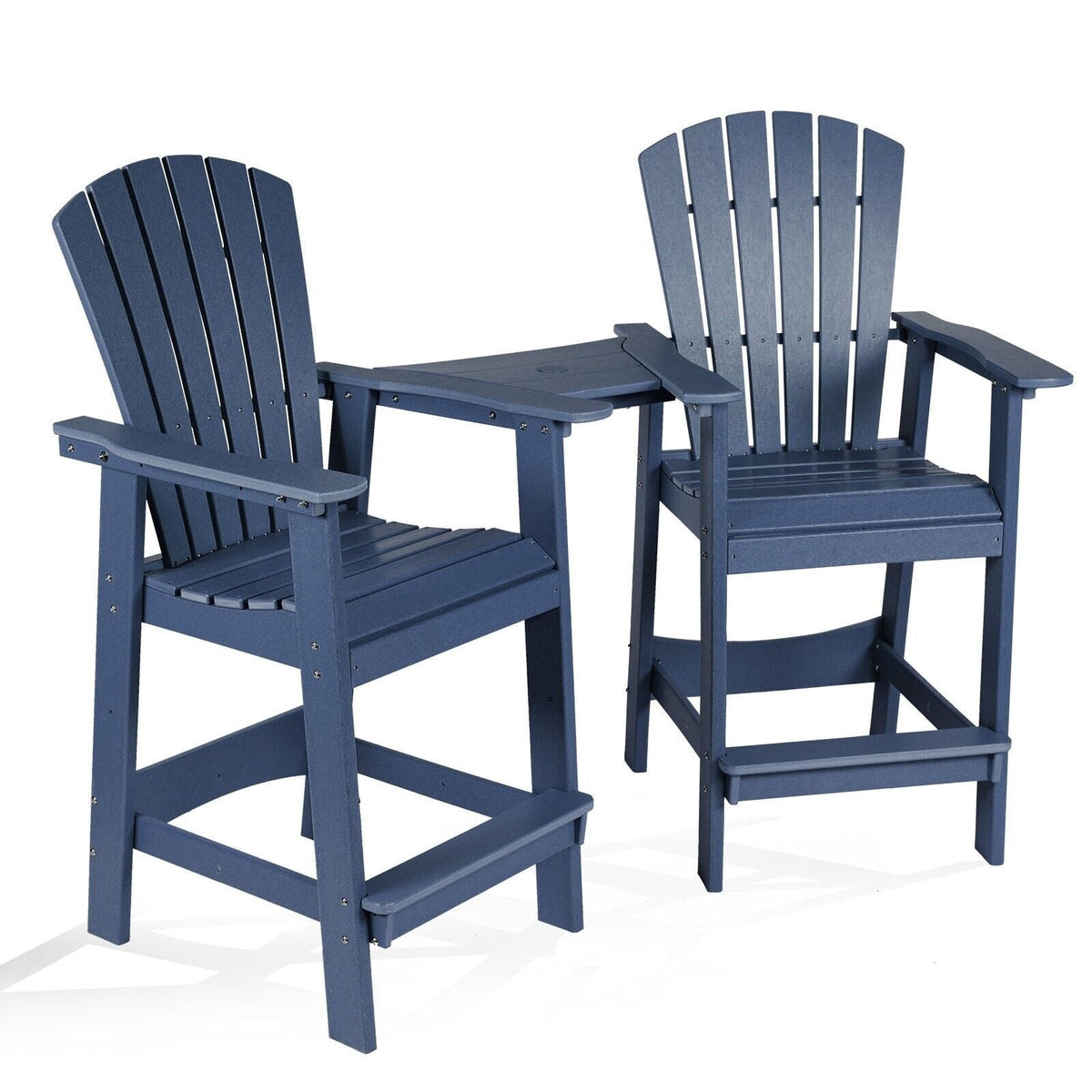 Farini Tall Adirondack Chairs Set of 2 with Connecting Table, Blue