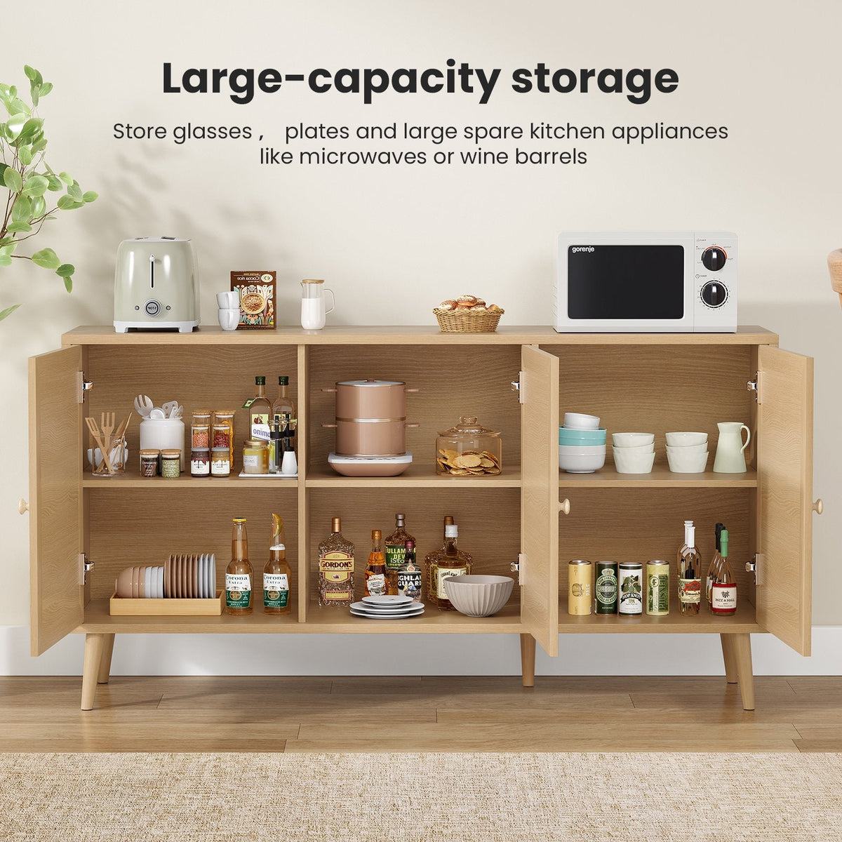 Farini Sideboard Buffet Cabinet with 3 Rattan Doors, Kitchen Storage Cabinet, Modern Console Cabinet ,Bar Cabinet for Entryway Living Room(Nature)