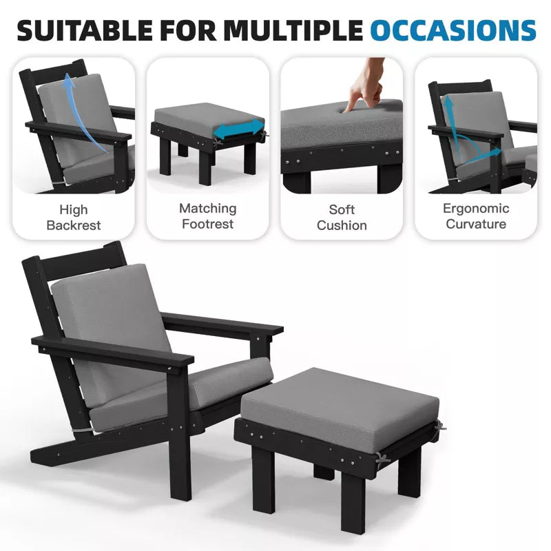 Hyleory Premium HDPE Outdoor Adirondack Chair with Ottoman and Cushion,best choice for your outdoor furniture