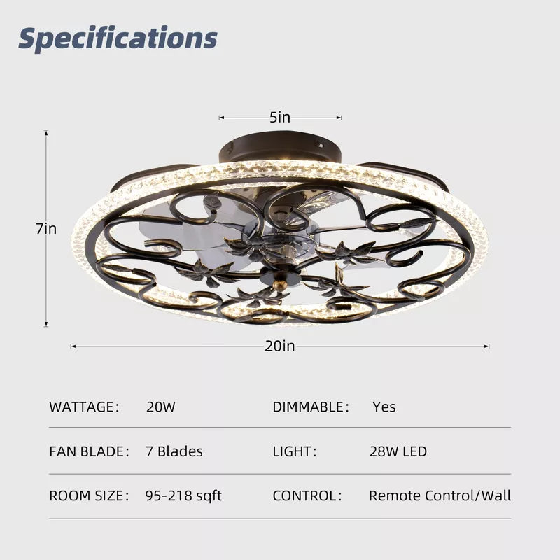 HBEZON 20  Flush Mount Ceiling Fan with Lights and Remote, 3 Mode Lights, 6 Speeds, Dimmer, for Bedroom, Kitchen, Dining Room