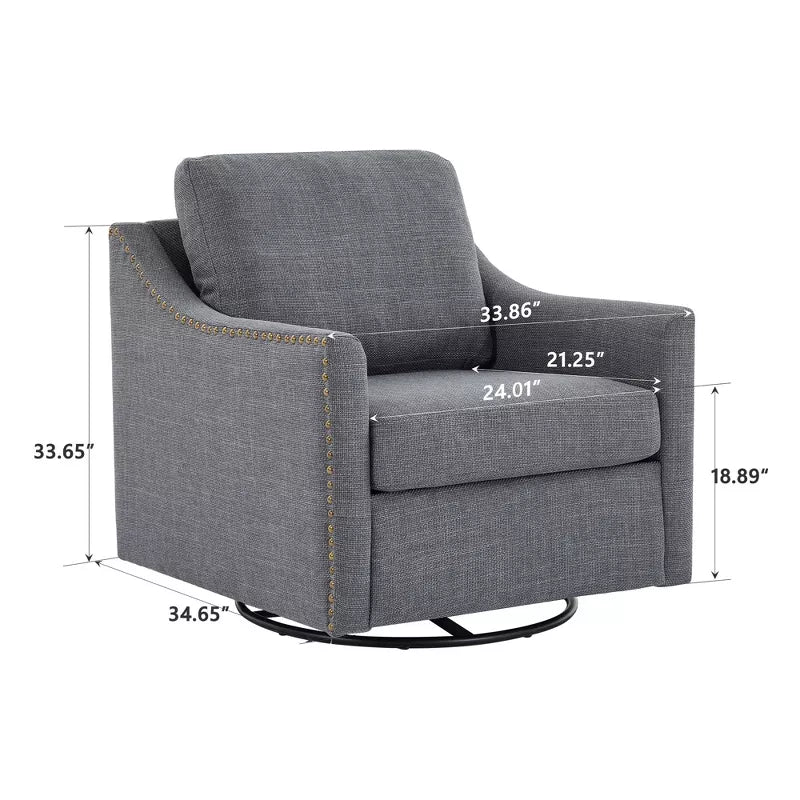 Hyleory Comfortable Linen Swivel Chair  Studded Accents, Smooth Rotation