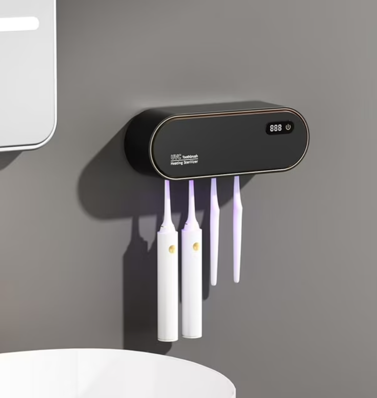 Sentryse Toothbrush Holders for Bathrooms, Rechargeable UV Toothbrush Sanitizer Holder, Wall Mounted Tooth Brush Holder, No Drilling, 4 Slots