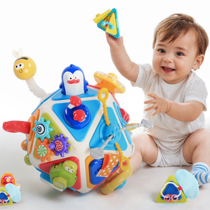 20 in 1 Montessori Busy Cube Ball for Toddlers, Educational Baby Toys for 12-18 Months, Sensory Activity Toy for 1-2 Year Old Boys and Girls, Early Educational Learning Baby Toys Gift