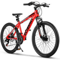 24" Mountain Bike, Shimano 21 Speed Kids Bike, Mountain Cycling Bikes with Mechanical Disc Brakes, Lightweight Kids Bicycle with Aluminium Frame, Girls Bike Boys Bike, Red