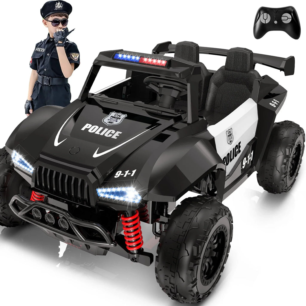 24V 2-Seater Ride On Police Pickup, 4WD/2WD Switchable Kids UTV, 800W Motors W/Remote Control, 3 Speeds, Electric Truck Car Toy Gifts for Kids with Megaphone, Alarm Lights, MP3, 2 Safety Belts, Black