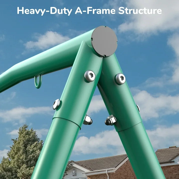 Trekassy Kids Swing Set with Saucer Swing  Belt Seat, 440lbs Capacity Heavy Duty A Frame Metal Stand for Backyard, Outdoor  Playground  Safe  Durable