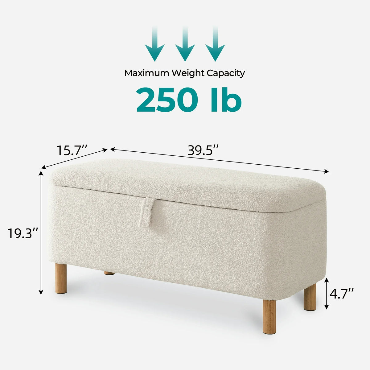Othniel 39.5" Off-White Boucle Storage Bench Ottoman with Wood Legs for Bedroom End of Bed