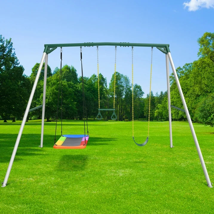 KloKick Heavy Duty Metal Swing Set for Kids  Adults, 600lb Capacity, Includes Trapeze Bar, Belt Swing  Platform Swing for Outdoor Fun