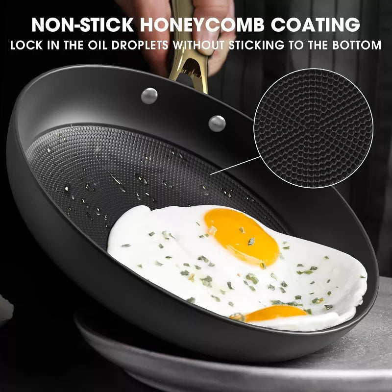 imarku Professional Cooking Utensils , Nonstick Cast Iron Skillets 3pcs, 8 Inch, 10 Inch, 12 Inch Frying Pans with Lid, Cast Iron Pan, Dishwasher Safe
