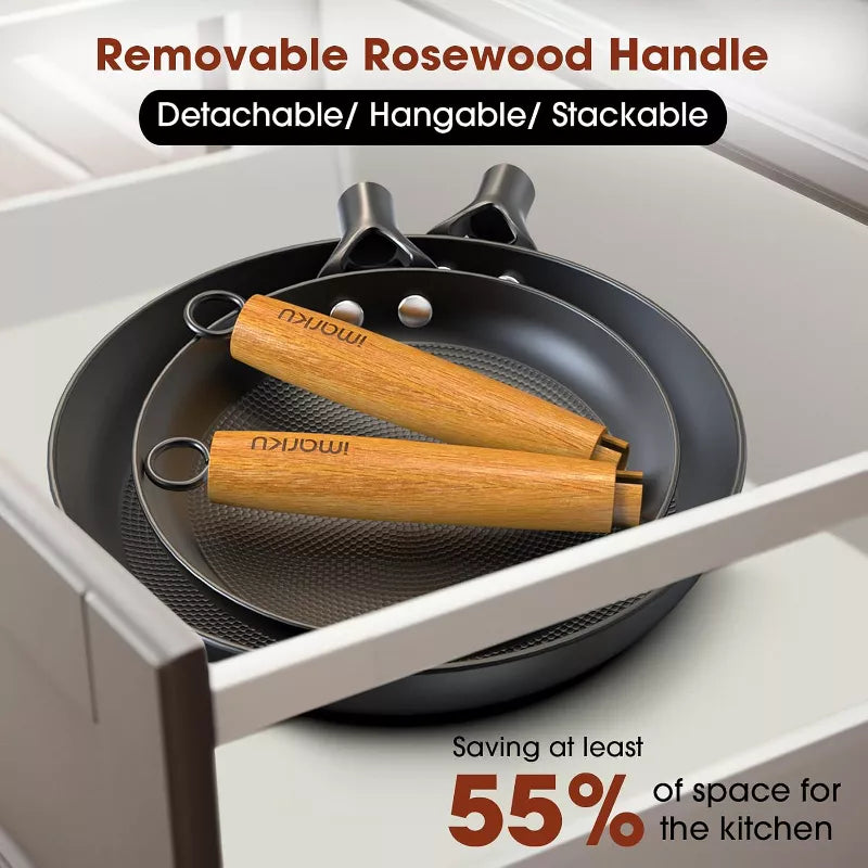 imarku Non Stick Frying Pan - 8 &10 inch Frying Pan Nonstick Set, Honeycomb Lock Oil Cast Iron Skillets, Induction Compatible, Detachable Handle Pans