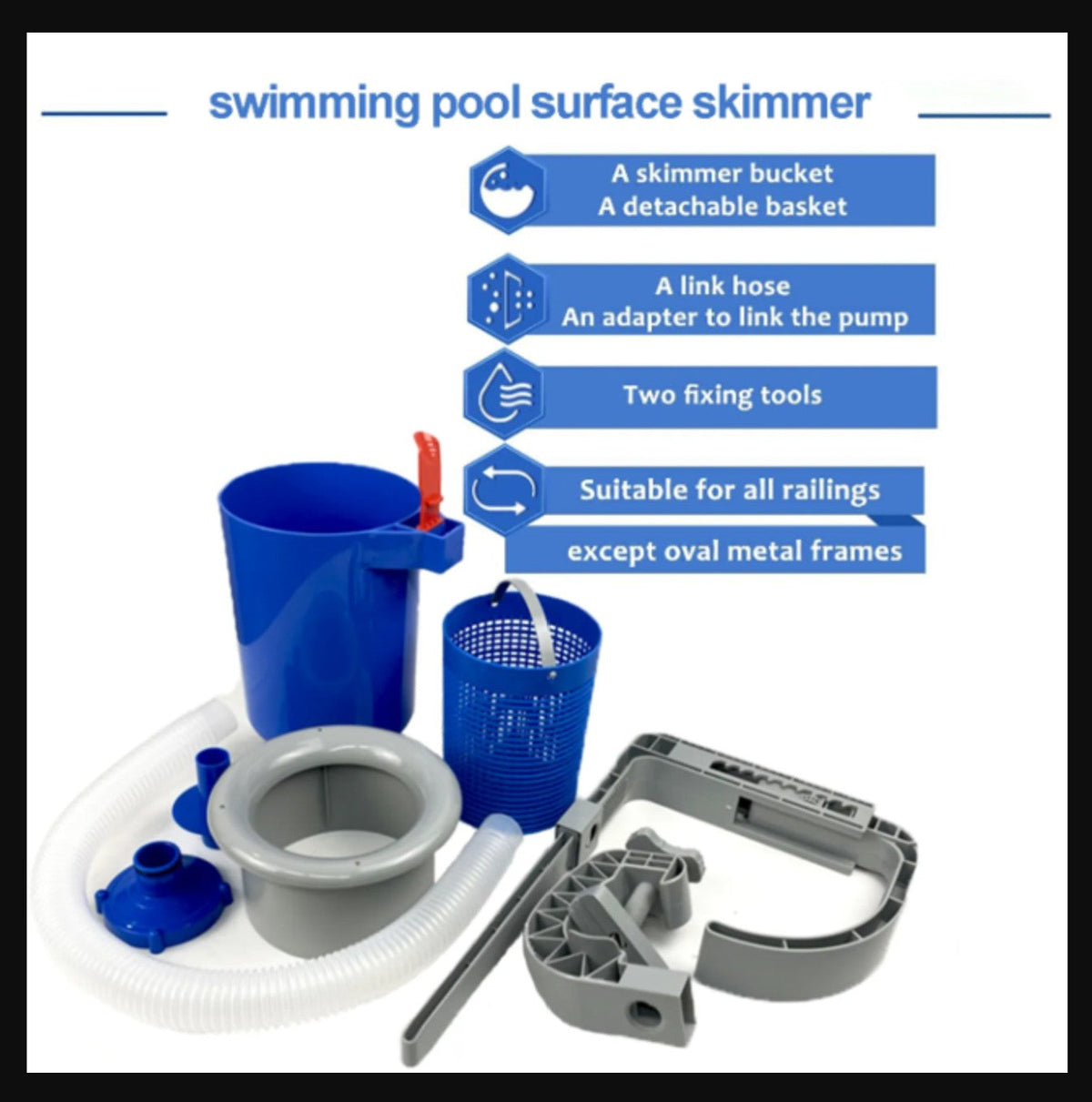 KGC Automatic Above Ground Pool Surface Skimmer 2 Ways Wall Mount for Attach to Inflatable Collars, Tubular & Metal Frame Pool Structures, Skim Debris Pool Maintenance Cleaner