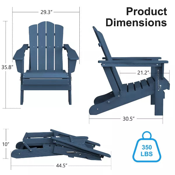 HYLEORY HDPE Outdoor Patio Chair, Folding Adirondack Chair