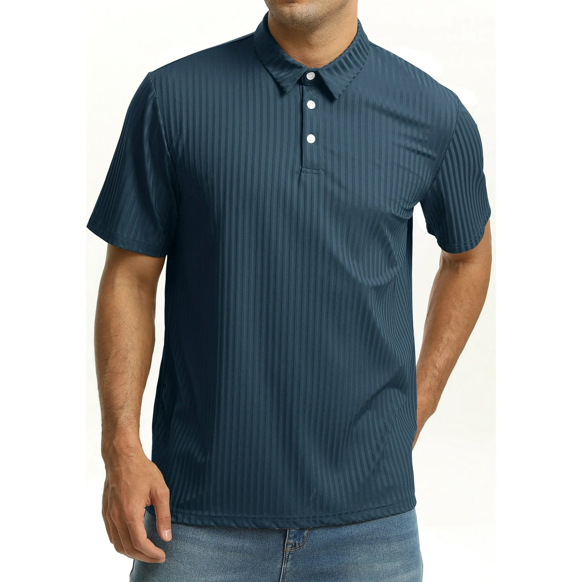 Thrilos Stripe Quick Dry Polo Shirts for Men Short Sleeve Workout Golf Shirts Moisture Wicking Performance Polo