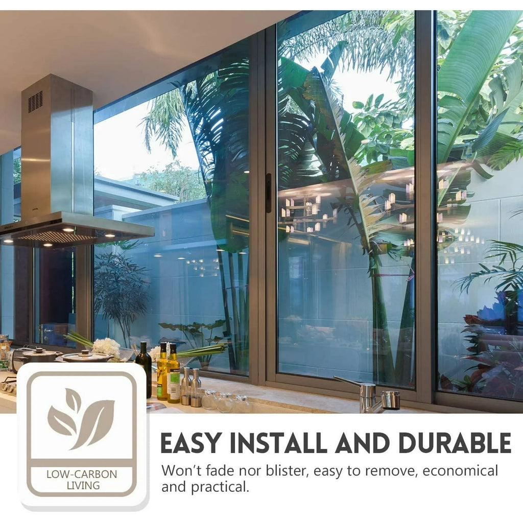BSHAPPLUS 79x18 inch One Way Window Privacy Film Daytime Privacy Window Tint for Home,UV Blocking Reflective Heat Control Glass Films Non-Adhesive Mirror Window Clings,Black