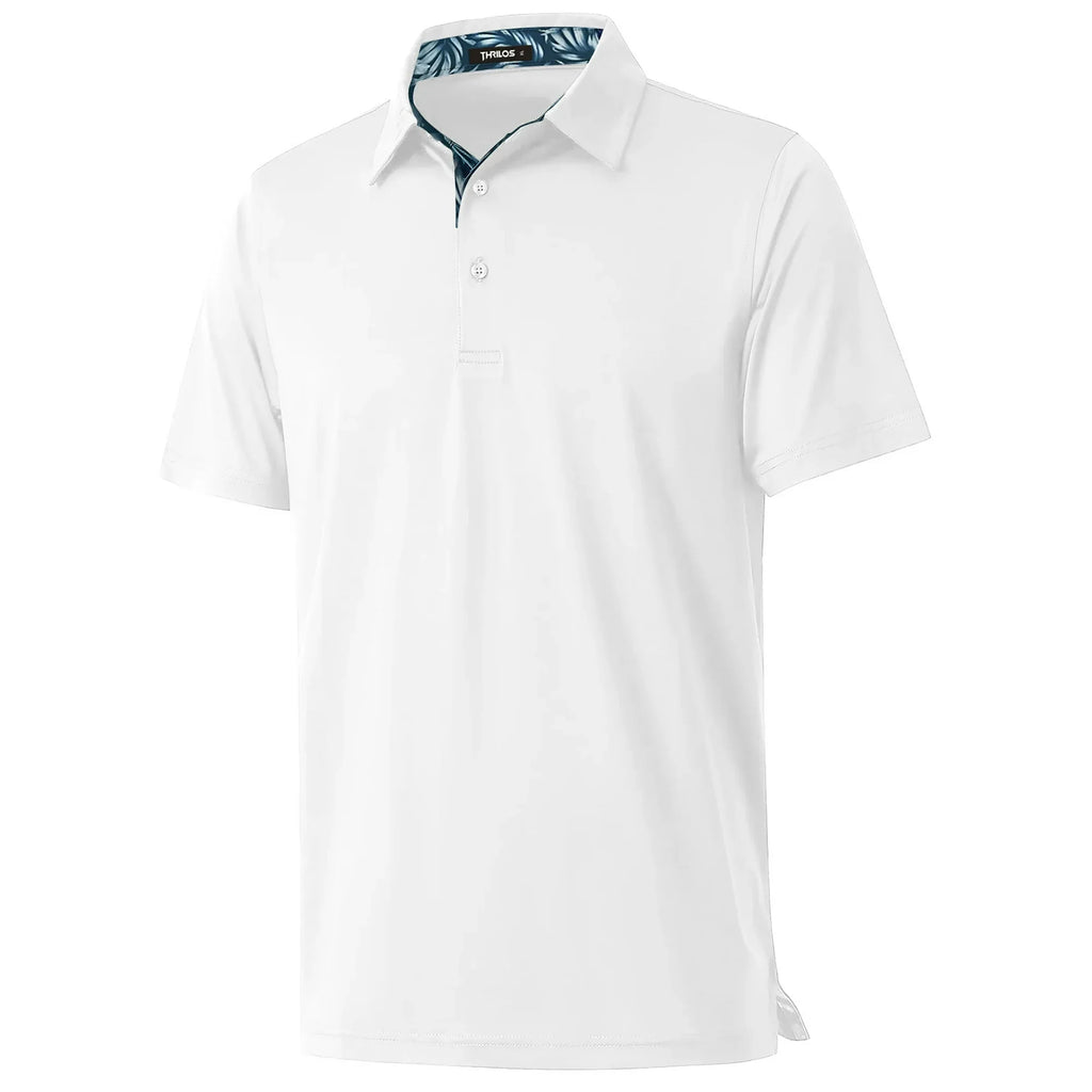 Thrilos Polo Shirts for Men Short Sleeve Dry Fit Shirts Printed Collar Casual Golf Polo Shirts