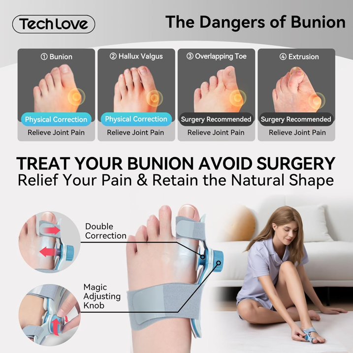 Bunion Corrector for Women Big Toe, Double Correction Adjustable Knob Toe Straightener, Grooved Silicone Pads Bunion Splints for Bunion Relief, Suitable for Left Right Feet, 1PCS