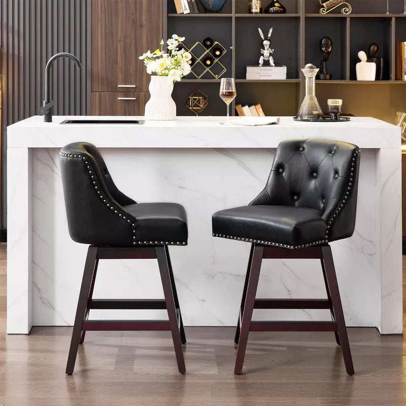 Hyleory Chic 360 degree Rotating Bar Stool  Premium PU Leather Seat  Solid Wood Frame for Timeless Elegance