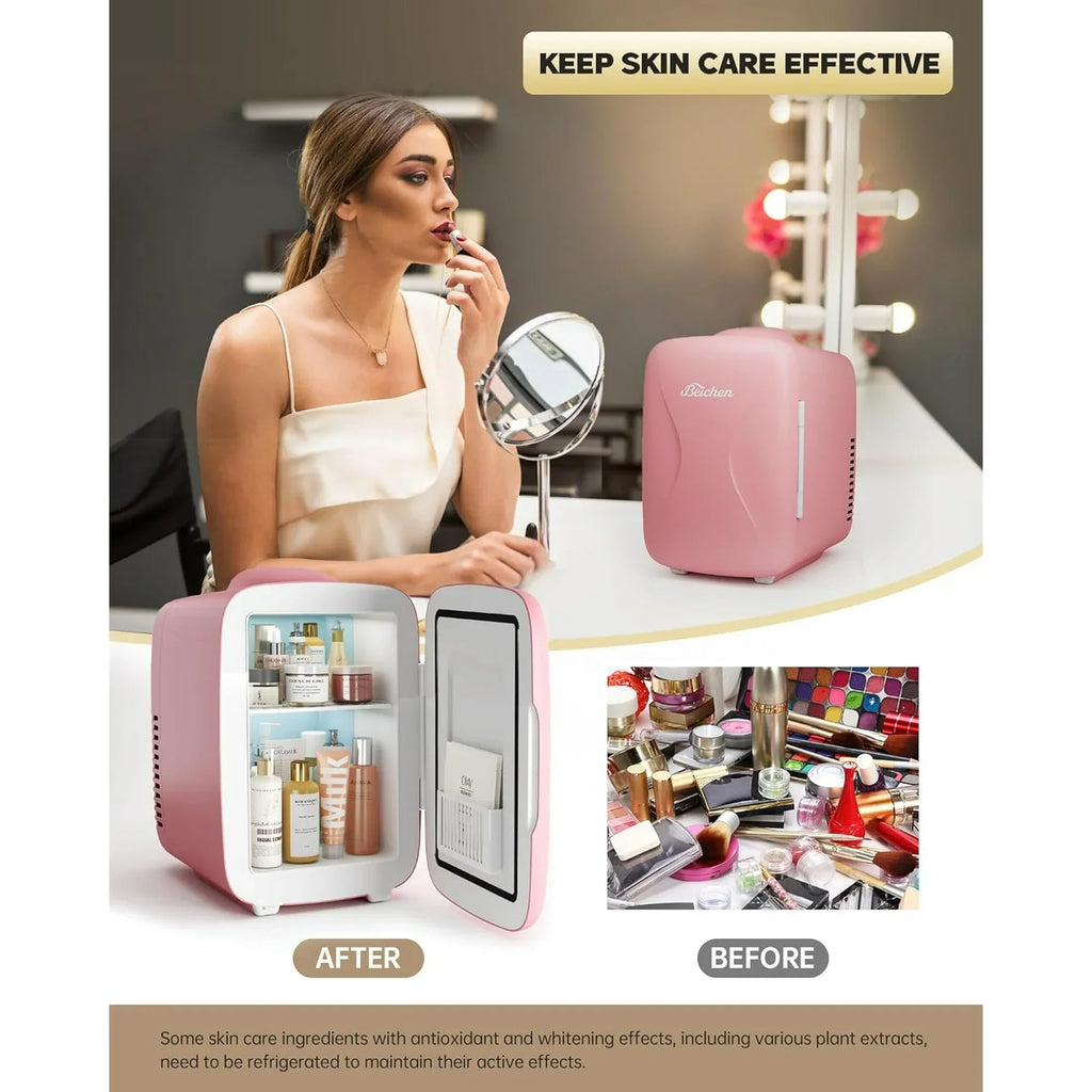 ACMETOP Mini Fridge, Small Fridge Rapid Cooling 4 Liter/6 Cans Skincare Fridge, Cooler and Warmer Refrigerators for Bedroom, Cosmetics, Office and Car (Pink)