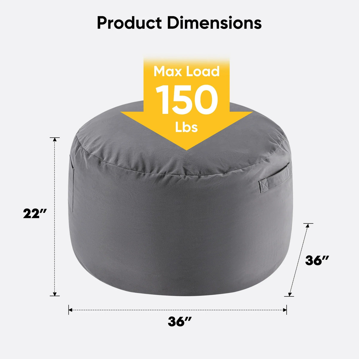 edx Bean Bag Sofa Chair 3Ft, Removable and Washable Matte Velvet Fabric Cover, Memory Foam Filling for Adults for Home, Dark Grey