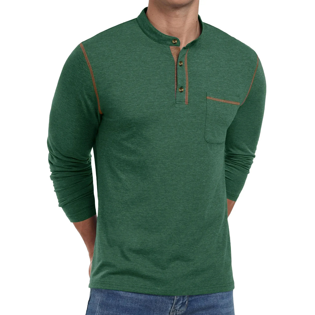 Thrilos Mens Henley Shirts Long Sleeve Casual Tops Lightweight Pullover Shirt Button Cotton T-Shirt with Pocket