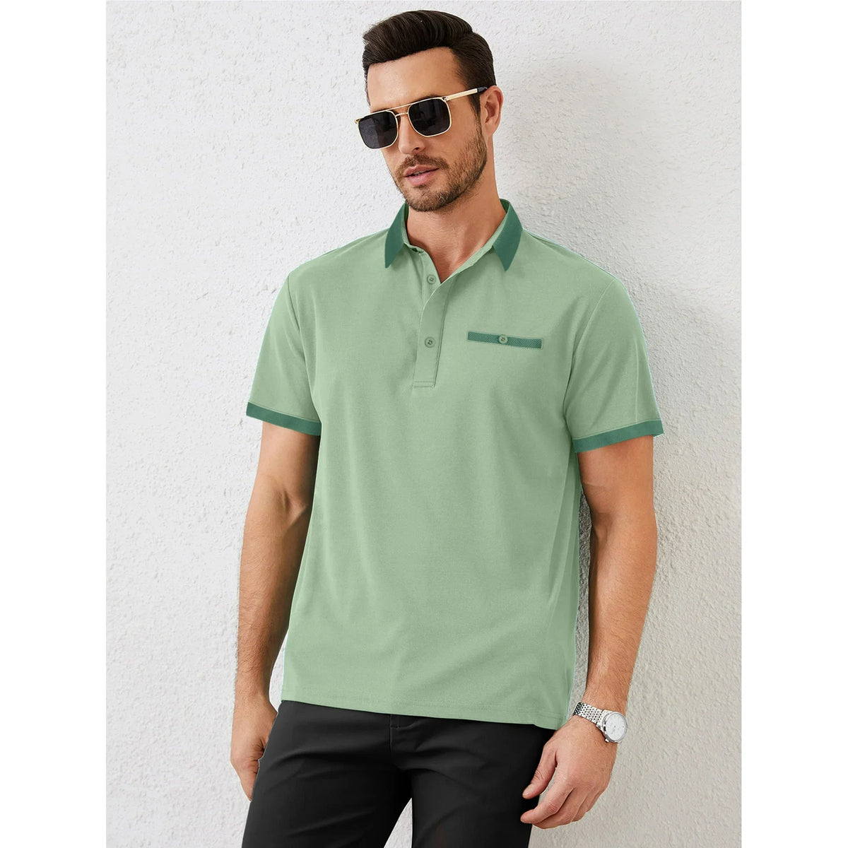 Thrilos Golf Shirts for Men Color Block Short Sleeve Tops Workout Performance Polo Shirt with Pocket
