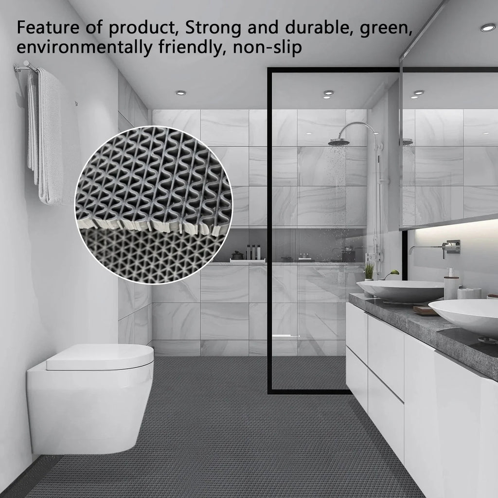 OVYEOFR 3 X 10 ft Non-Slip Hollow Mesh Drainage Mat , PVC Floor Mat for Bathroom Kitchen Restaurant Garage Hotel Winter Wet Area, Grey
