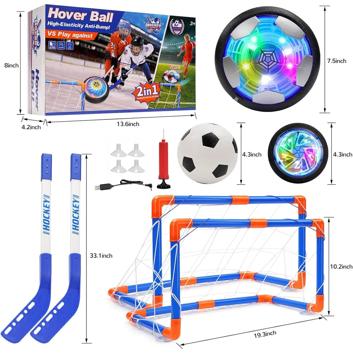 BEEPRINCESS Hover Soccer Ball, 3-in-1 Hover Hockey Ball Kids Toys Set, Indoor and Outdoor Sports Games Toys for Kids Ages 3 4 5 6 7 8-12 - Rechargeable LED Soccer Games Toys for 3-12 Year Old Boys