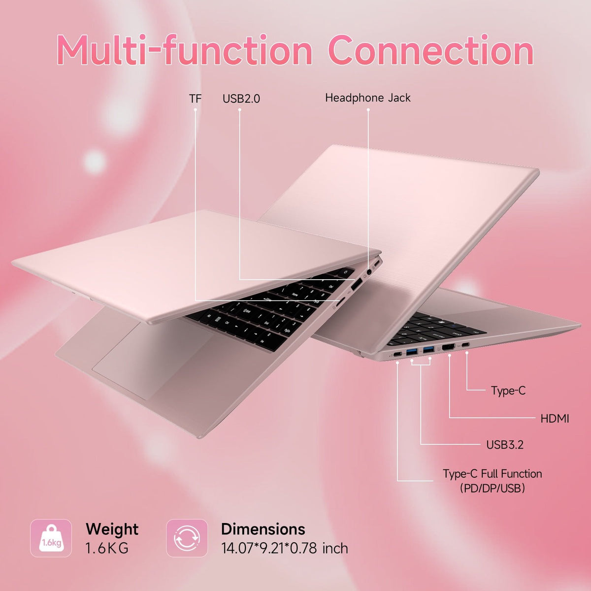 15.6-inch Laptop Computer Pink, LPDDR5 12GB RAM 512GB SSD, Intel Celeron N150 Processor(Up to 3.6GHz), Windows 11 Pro Laptop Computers with FHD IPS Display, WiFi 6, Bluetooth 6.0, Type-C, HDMI, USB