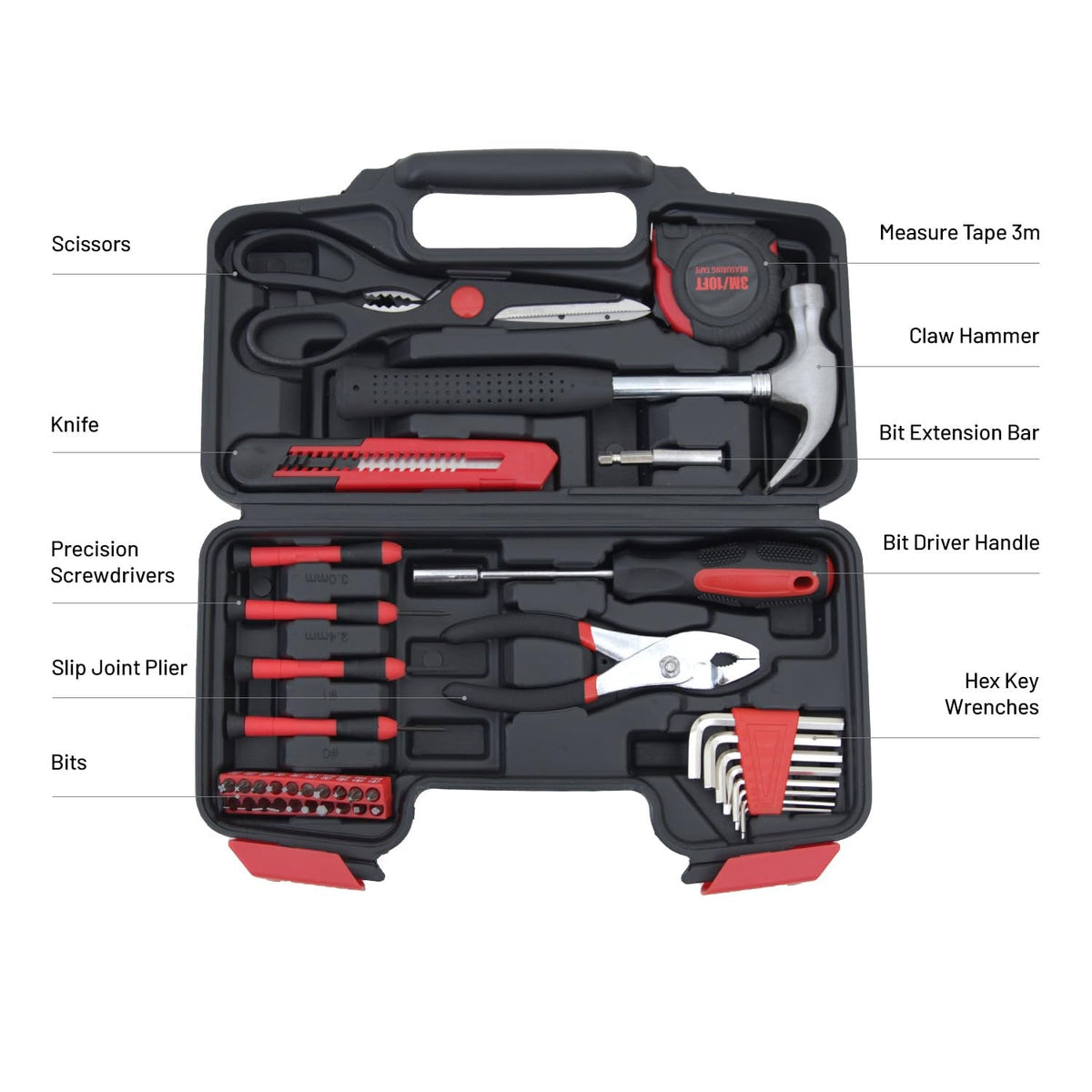 PhiloDeco 39-Piece Household Tools Kit Essential Home Repair Set with Plastic Toolbox Ideal for College Students, Home Use & More