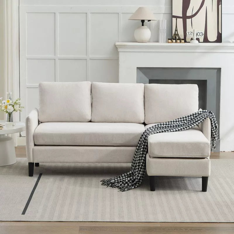 Hyleory 3-Seater L-Shaped Sectional Sofa with Chaise, Small Linen-Look Fabric Couch for Living Room or Studio