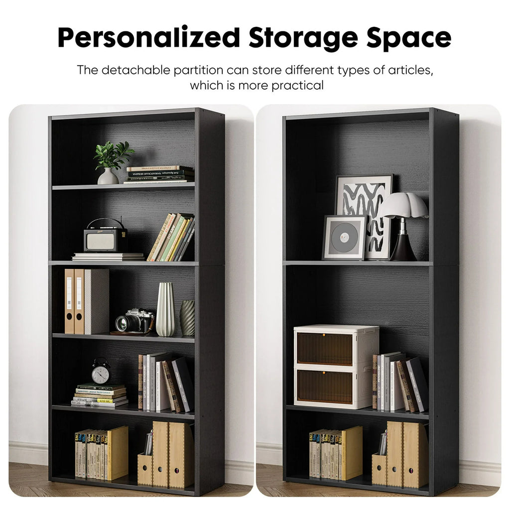 ZUNMOS 5 Shelf Bookcase, 53 Inch Tall Open Industrial Standing Bookshelf Large Storage for Home Office, Living Room, Bed Room, Black